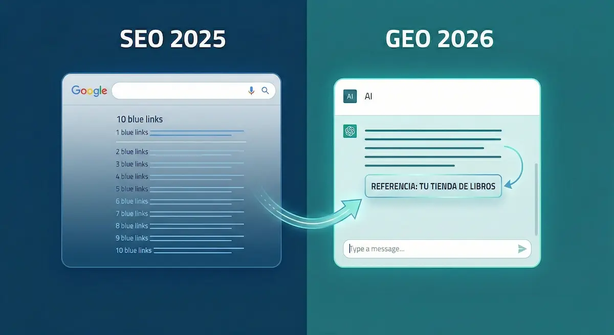 Comparativa entre resultados de Google con blue links y respuestas generadas por IA en 2026